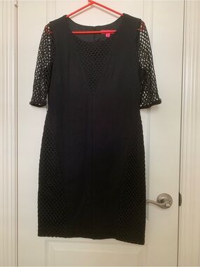 EUC Betsey Johnson Black Mesh Detail Sheath Dress US 10 Gothic Cocktail Party